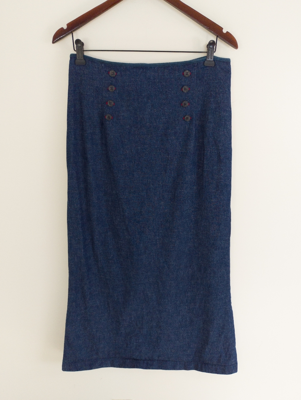Vintage Judie Michell Denim Midi Pencil Skirt with Button Front Detail Size 10